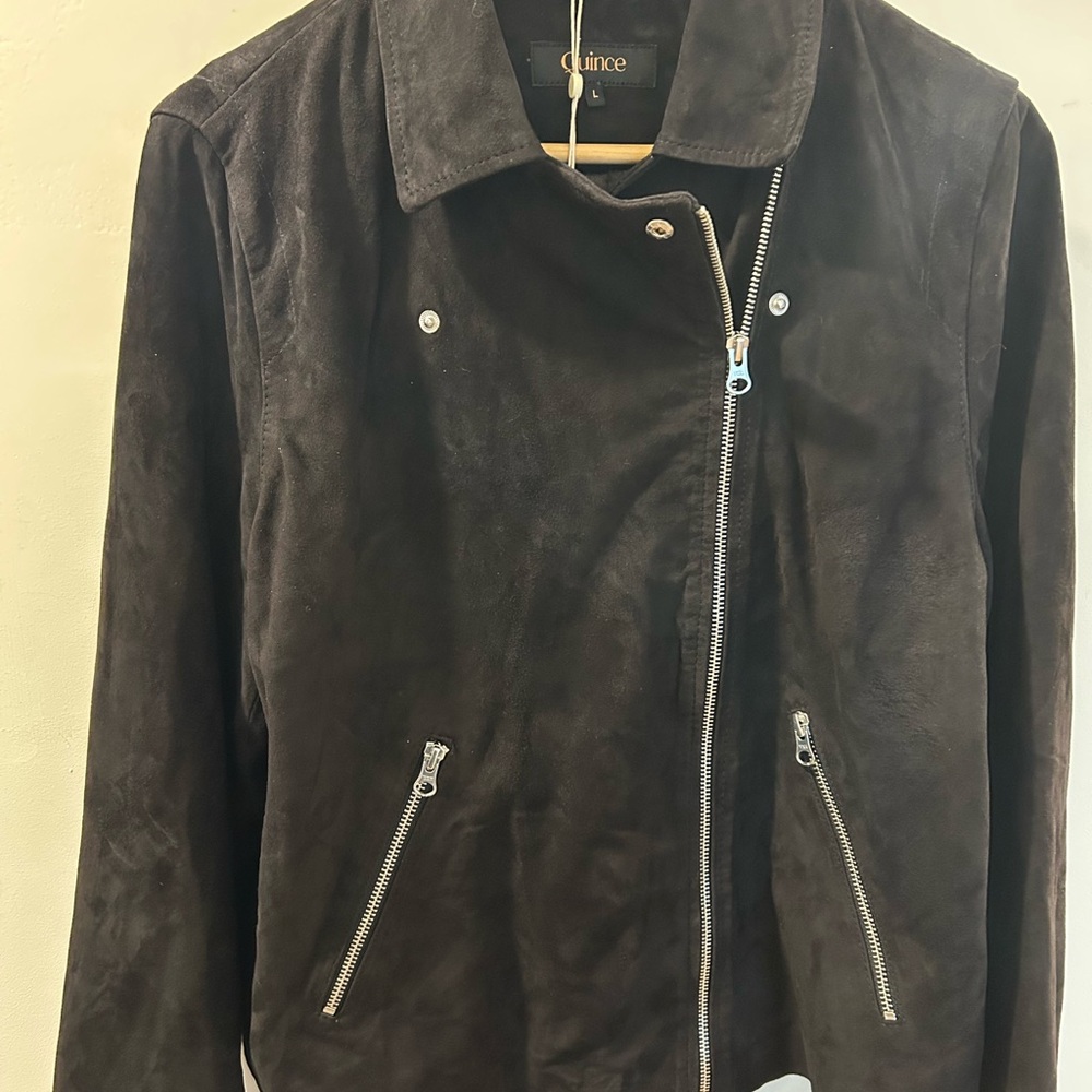 Quince Dark Suede Jacket with Silver Accents